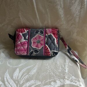 Vera Bradley Cherry Blossom All In One Wristlet Wallet Clutch Dual Zip Pink EUC